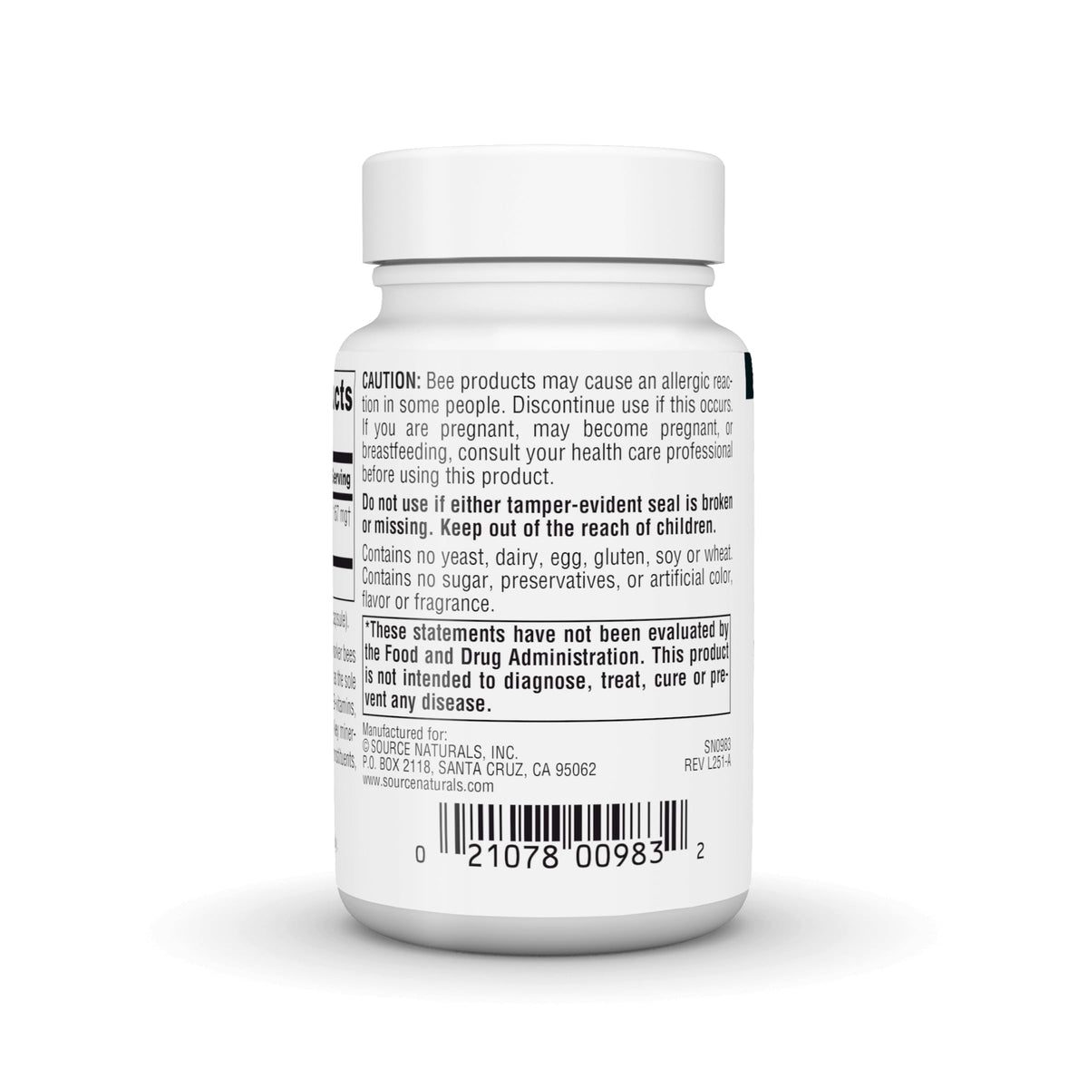 Source Naturals Gelée Royale 167 mg - capsules sur un fond blanc