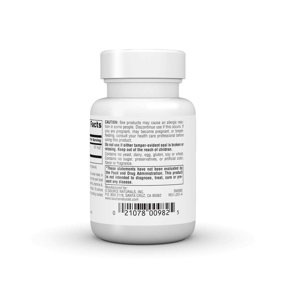 Source Naturals Gelée Royale 500 mg capsules dans un verre
