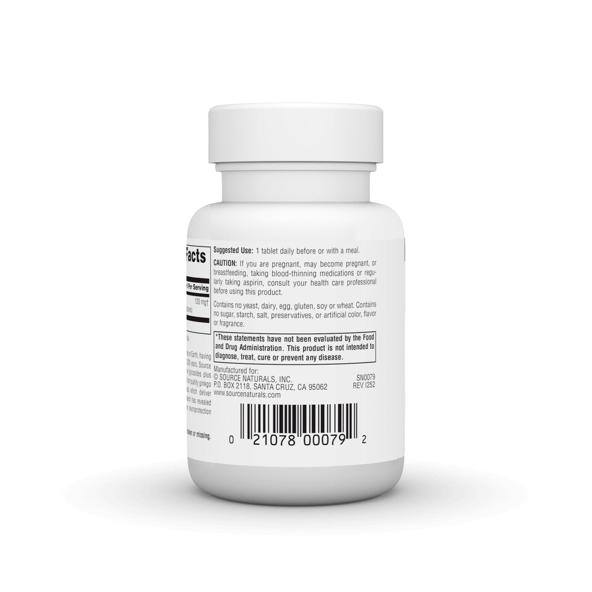 Source Naturals Ginkgo-24 120 mg comprimés sur fond blanc