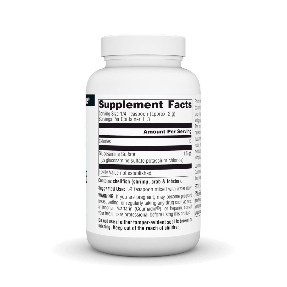 Source Naturals Glucosamine Sulfate 249g poudre vue arrière