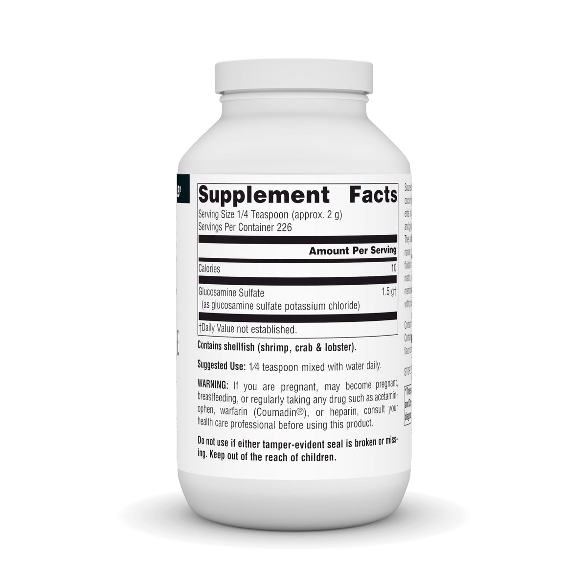 Source Naturals Glucosamine Sulfate 522g arrière vue