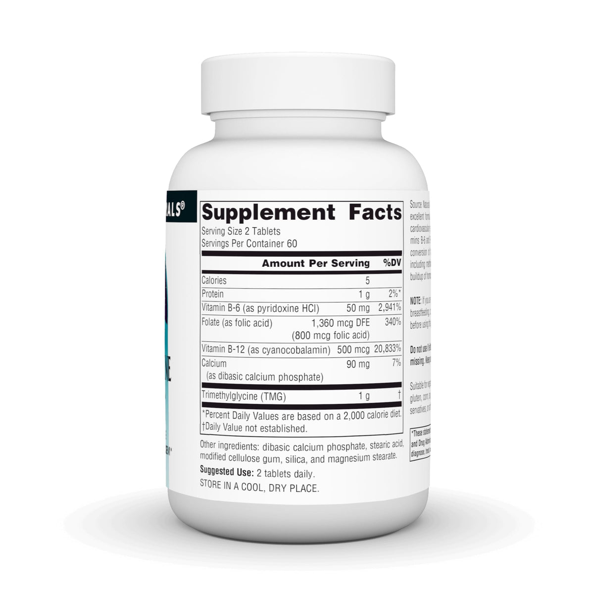 Source Naturals Homocysteine Defense 120 tablettes côté avec logo de marque