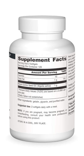 Source Naturals Huile de Graine de Cumin Noir 240 gélules - étiquette et informations
