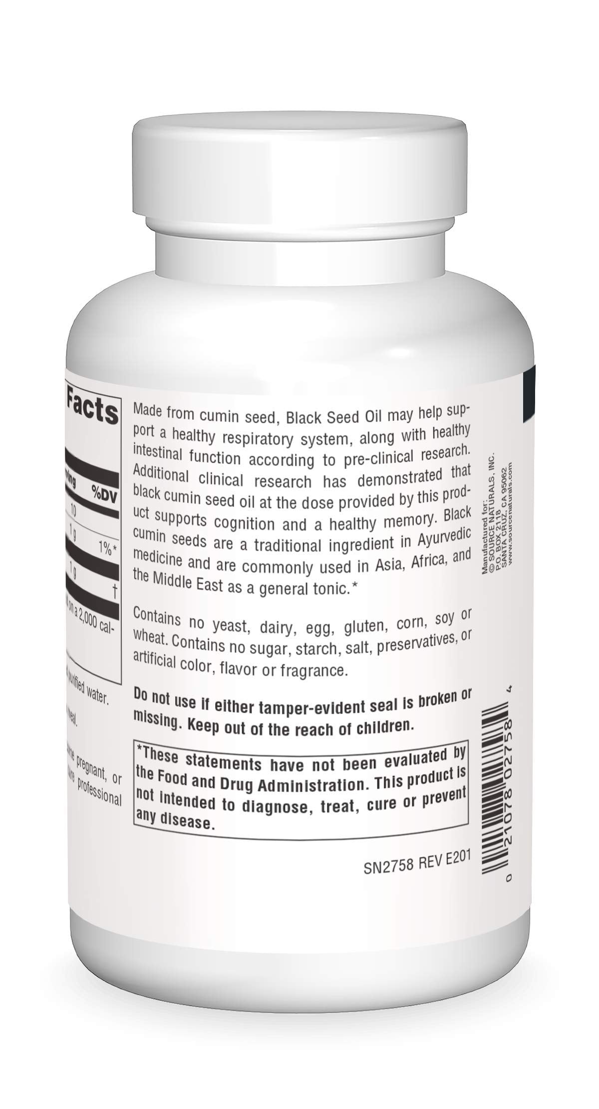 Source Naturals Huile de Graine de Cumin Noir 240 gélules - vue arrière