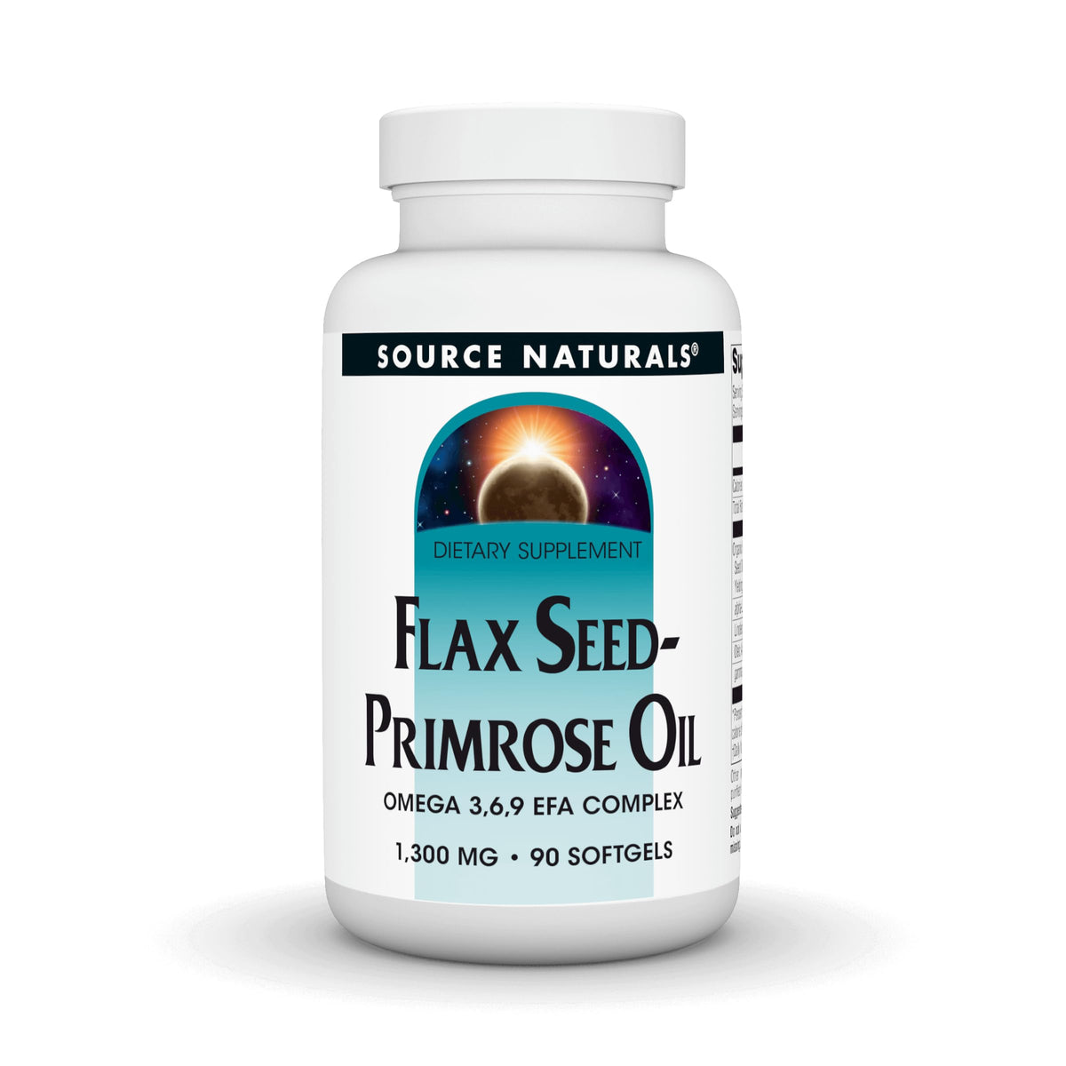 Source Naturals Huile de Graines de Lin et de Primevère 1300mg capsules front view