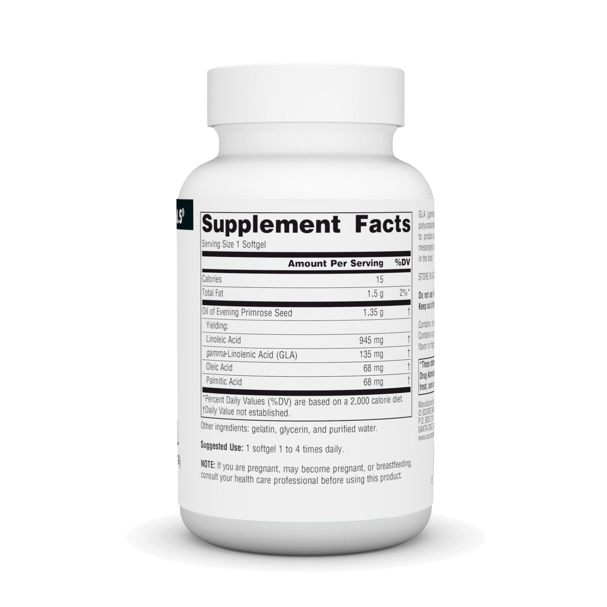 Source Naturals Huile de Onagre 1350 mg gélules molles arrière