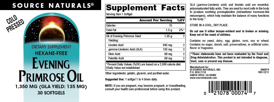 Source Naturals Huile de Onagre 1350 mg gélules molles avec boîte