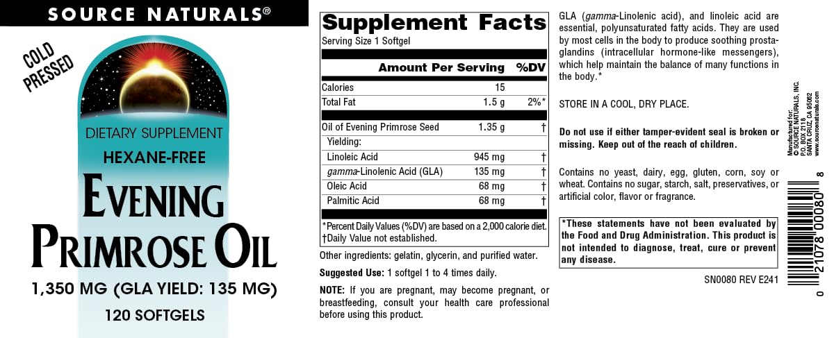 Source Naturals Huile de Onagre 1350 mg gélules molles avec emballage