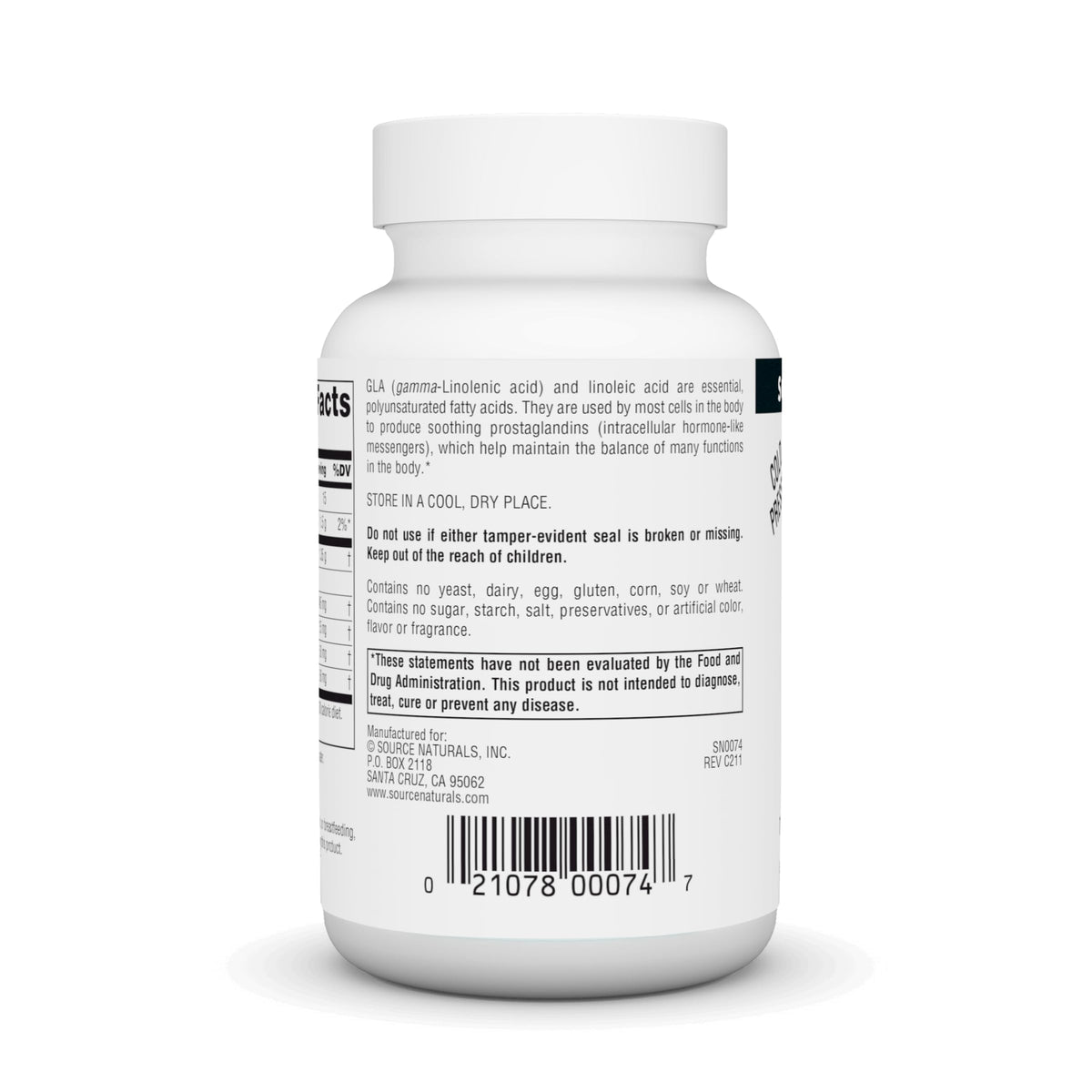 Source Naturals Huile de Onagre 1350 mg gélules molles côté