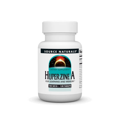 Source Naturals Huperzine A 100mcg comprimés devant une boîte