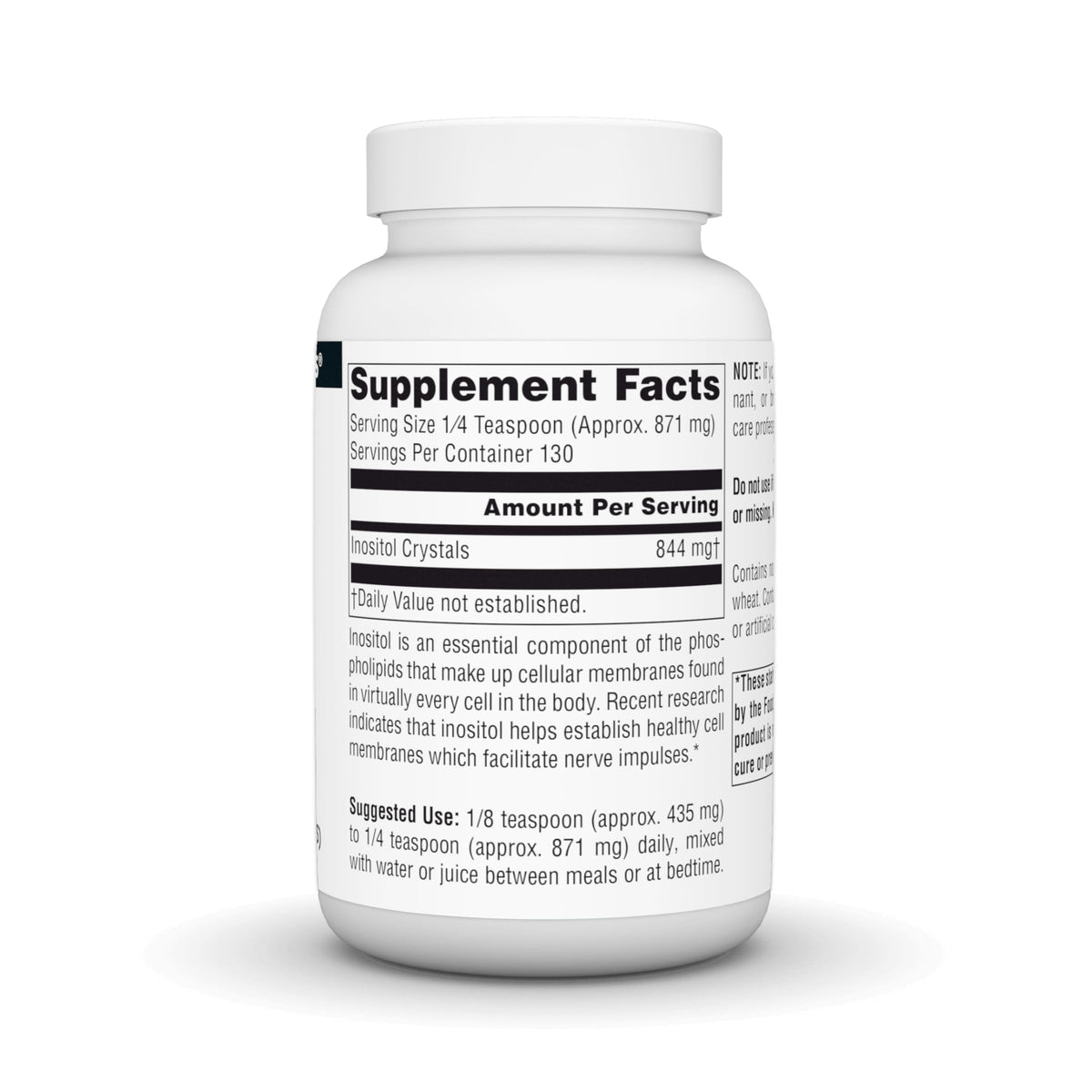 Source Naturals Inositol Pur 150g dosage avec cuillère