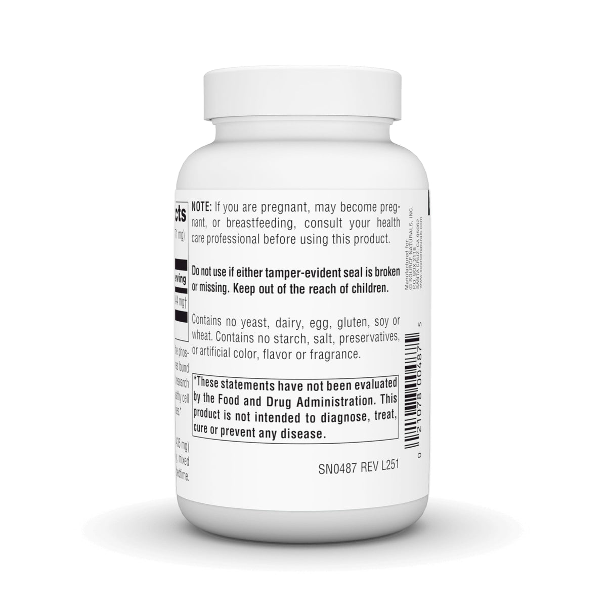 Source Naturals Inositol Pur 150g étiquette avec spécifications