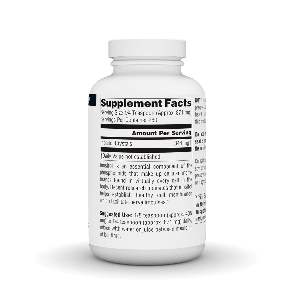 Source Naturals Inositol Pur 844 mg emballage arrière