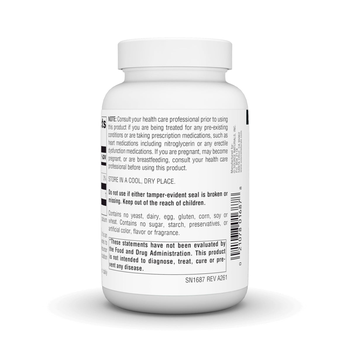 Source Naturals L-Arginine 500 mg gélules sur un fond blanc