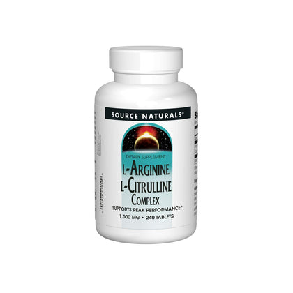 Source Naturals L-Arginine L-Citrulline Complex 1000 mg 240 comprimés - vue de face