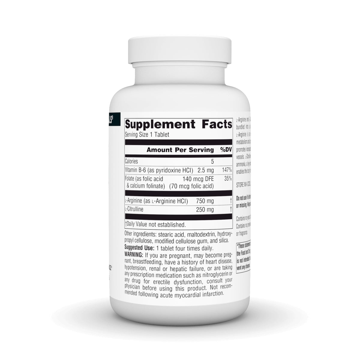 Source Naturals L-Arginine L-Citrulline Complex 120 comprimés côté gauche