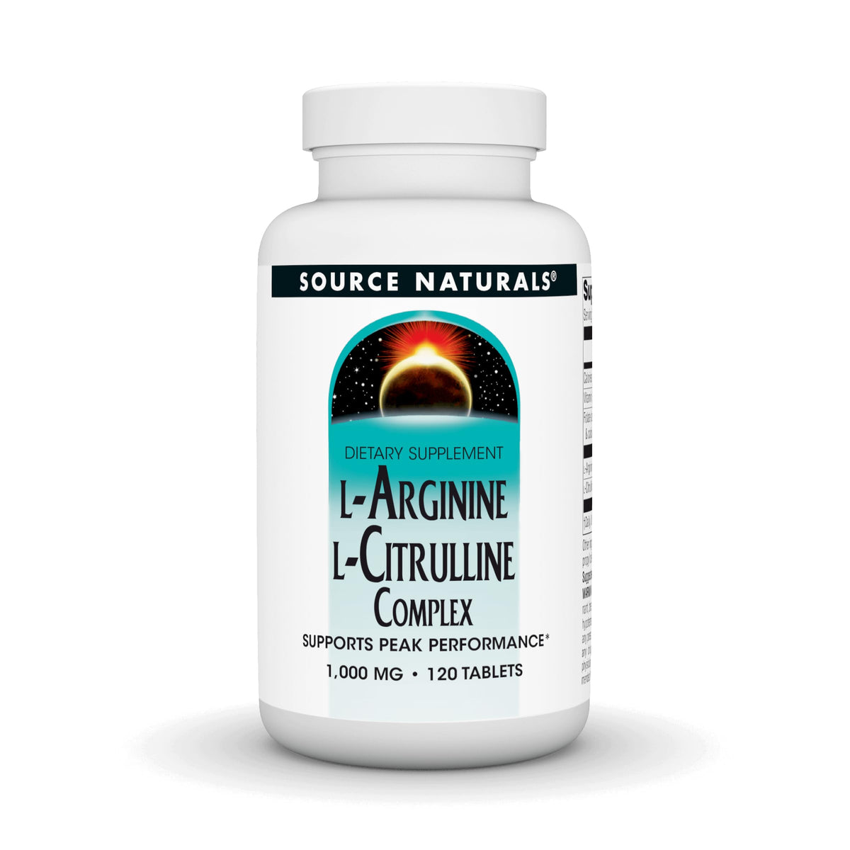Source Naturals L-Arginine L-Citrulline Complex 120 comprimés vue de face