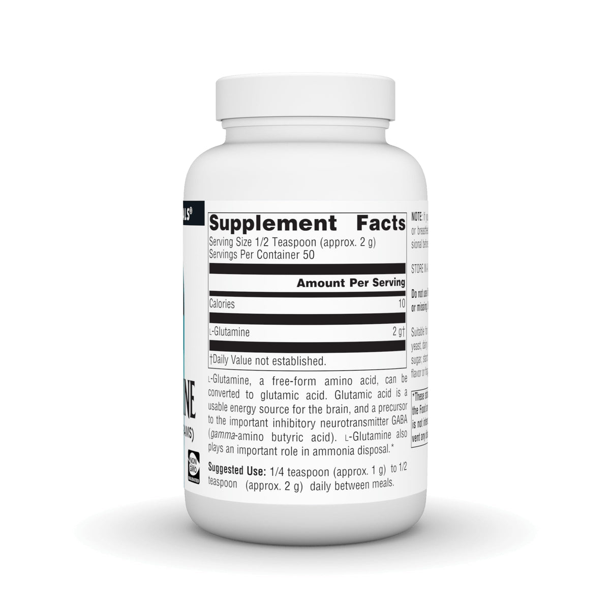Source Naturals L-Glutamine Poudre 100g vue de côté
