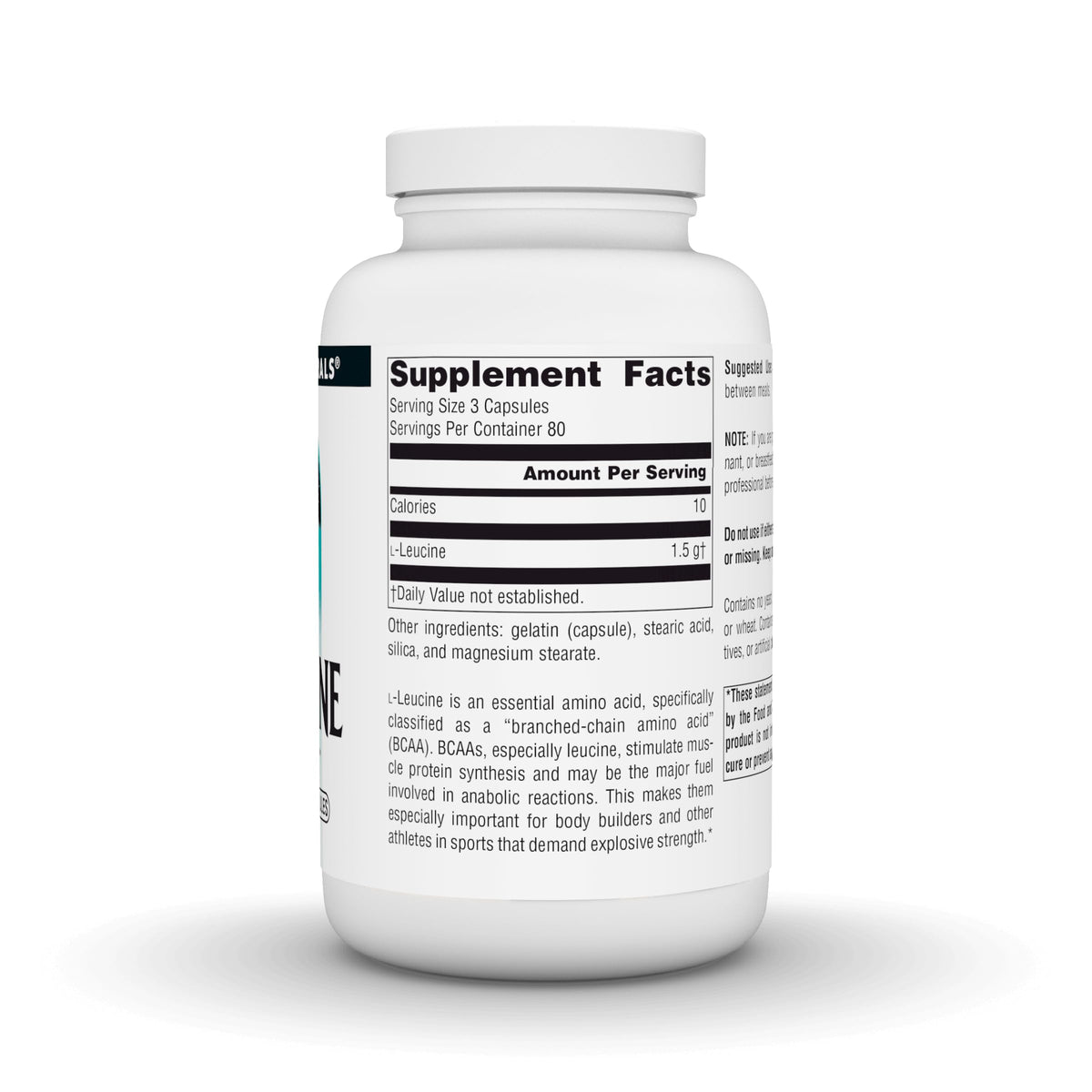 Source Naturals L-Leucine 500 mg 240 Capsules avec fond blanc