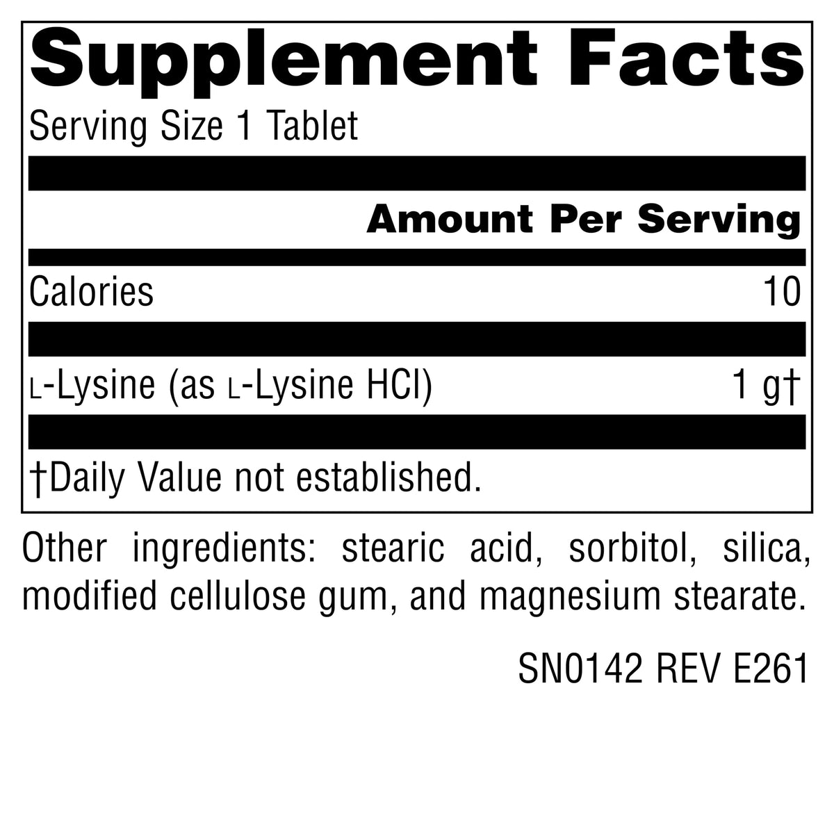 Source Naturals L-Lysine 1 000 mg dos de la boîte