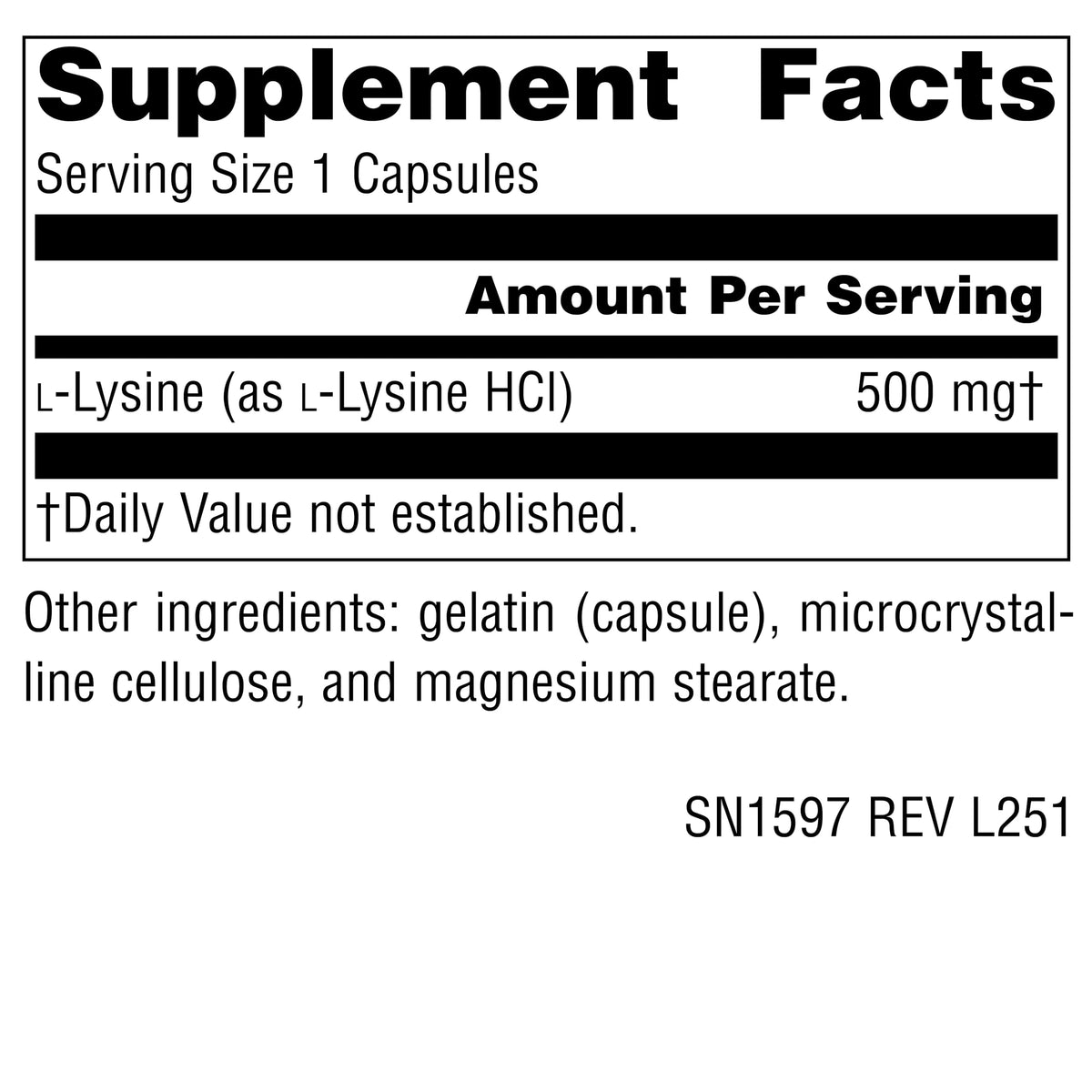 Source Naturals L-Lysine 500 mg 100 capsules packaging