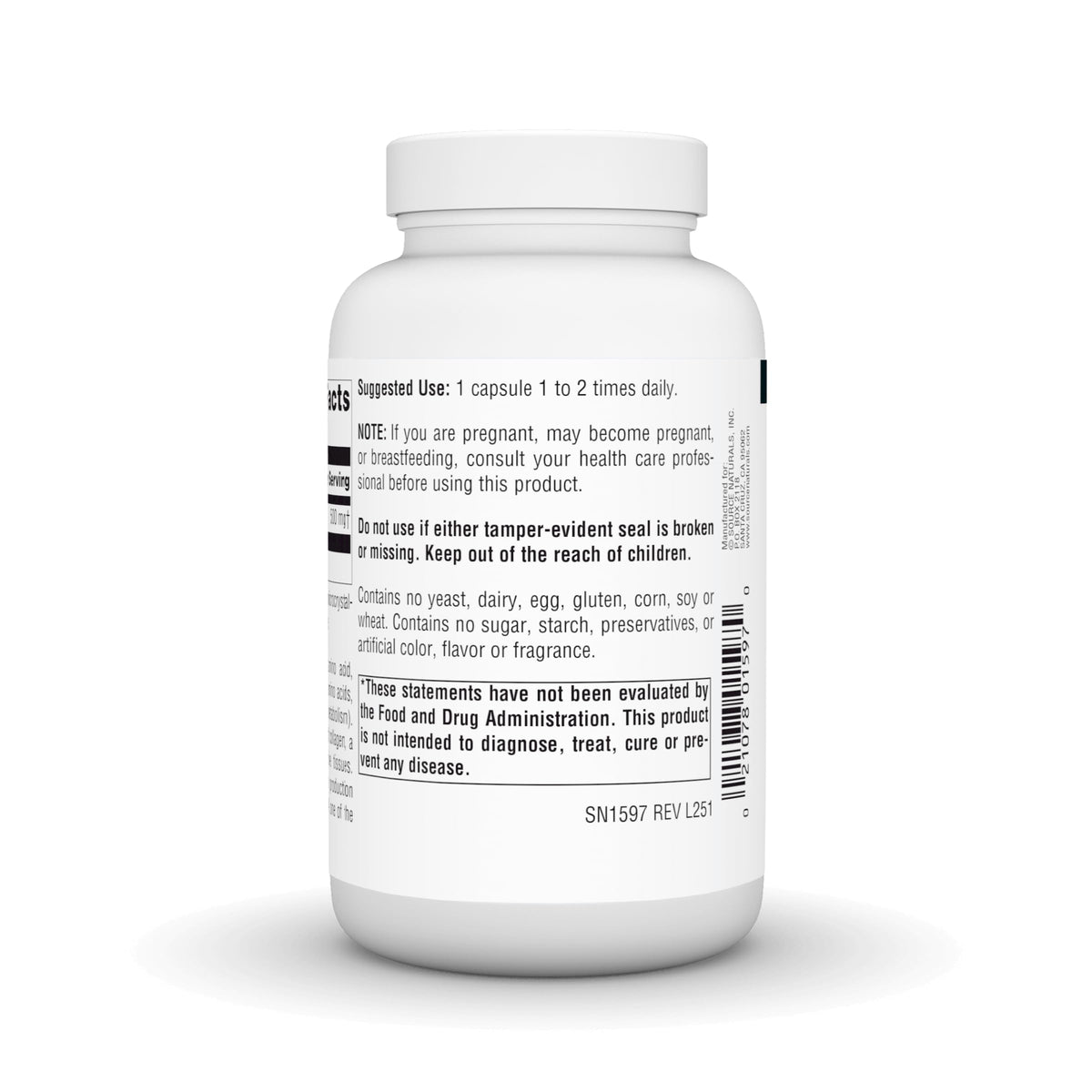 Source Naturals L-Lysine 500 mg bottle side view