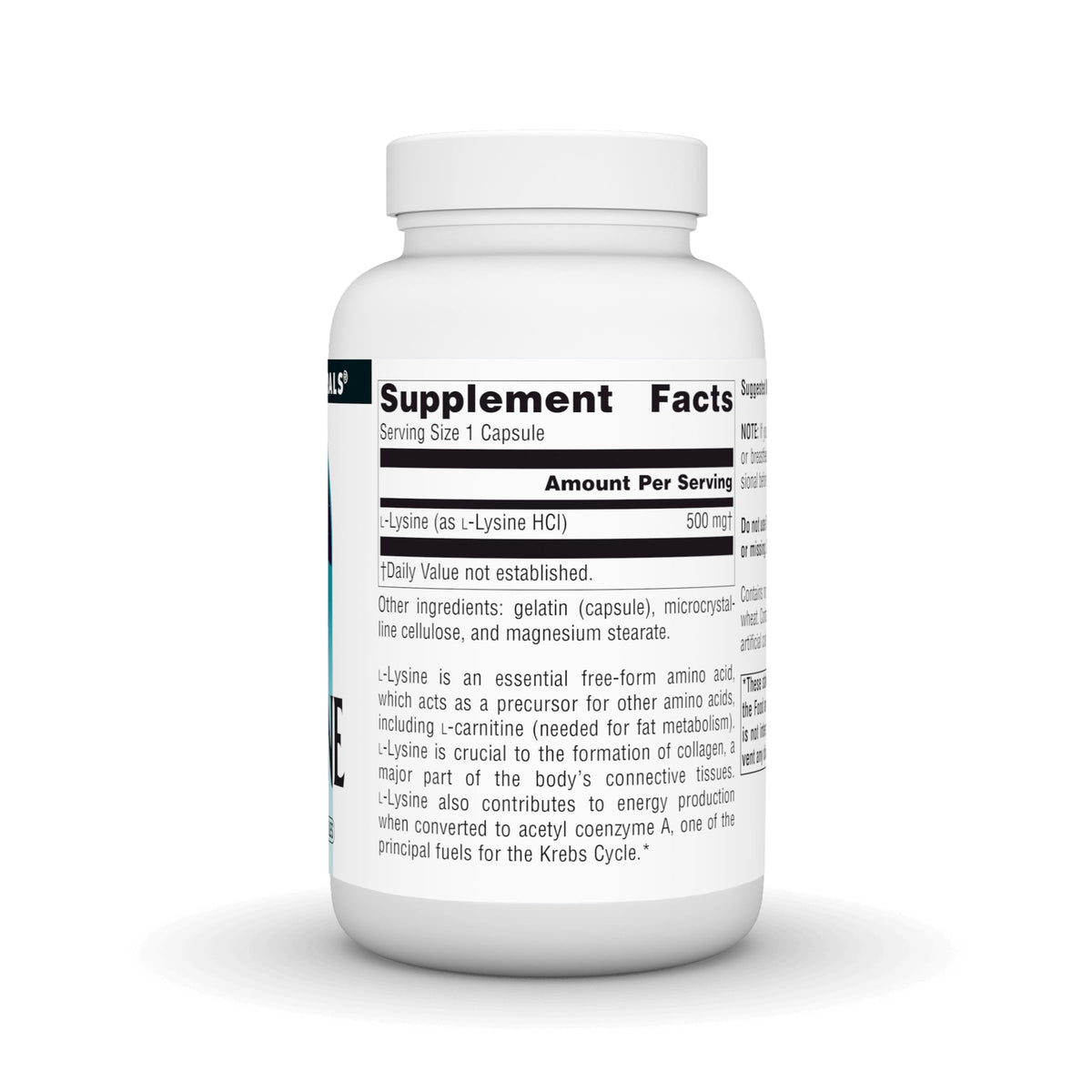 Source Naturals L-Lysine 500 mg capsule close-up