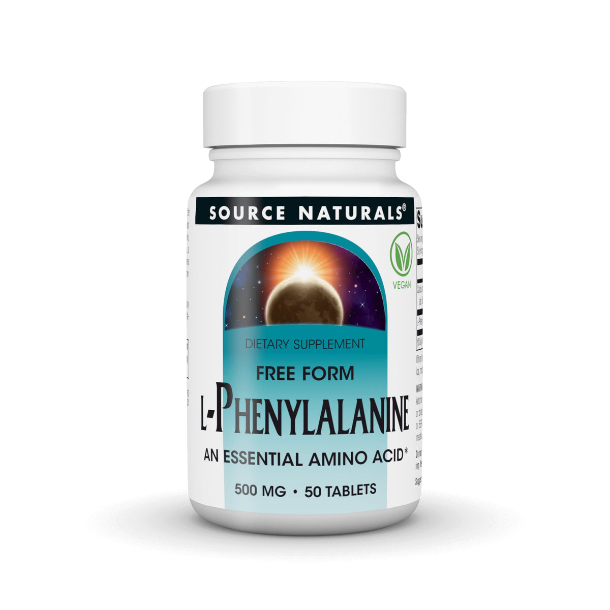 Source Naturals L-Phénylalanine 500 mg comprimés, vue de face