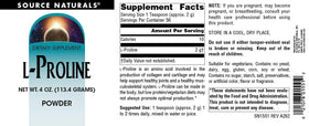 Source Naturals L-Proline sur une table avec un verre d'eau