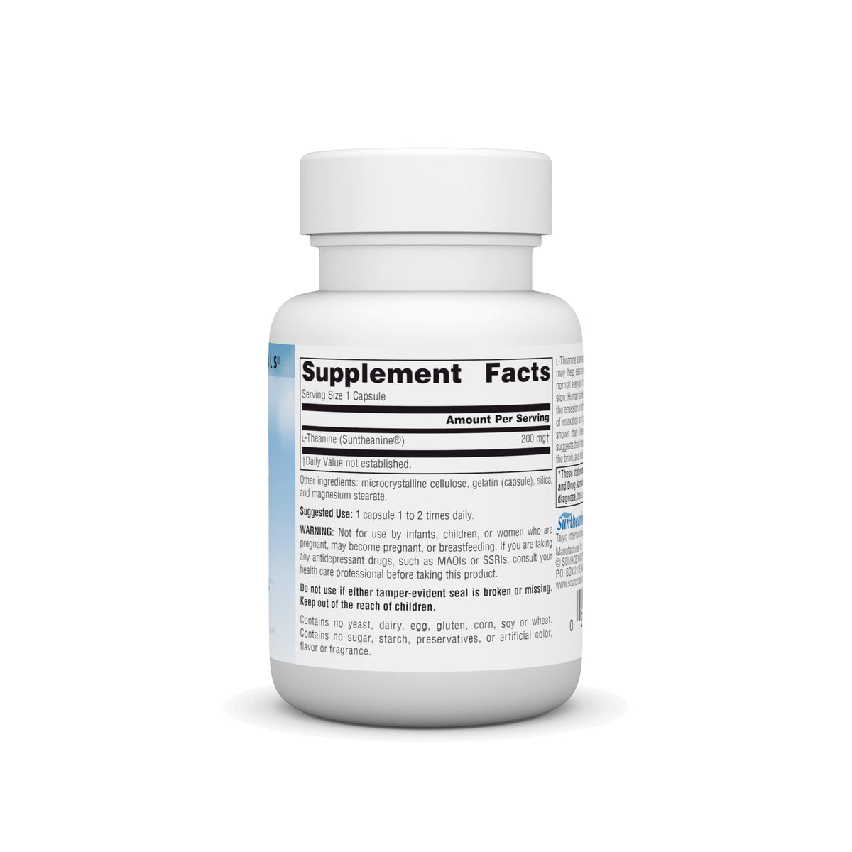Source Naturals L-Theanine 200 mg 30 capsules side view