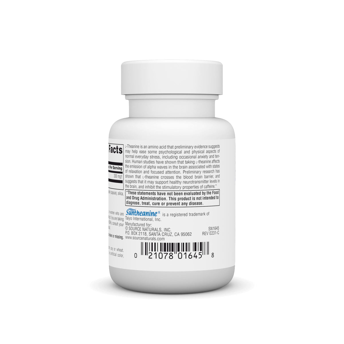 Source Naturals L-Theanine 200 mg packaging details