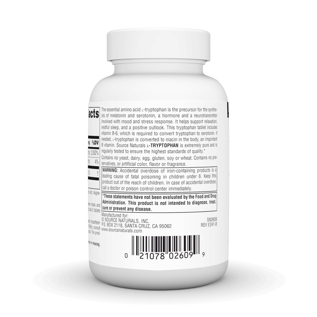 Source Naturals L-Tryptophan 1000 mg comprimé sur une surface