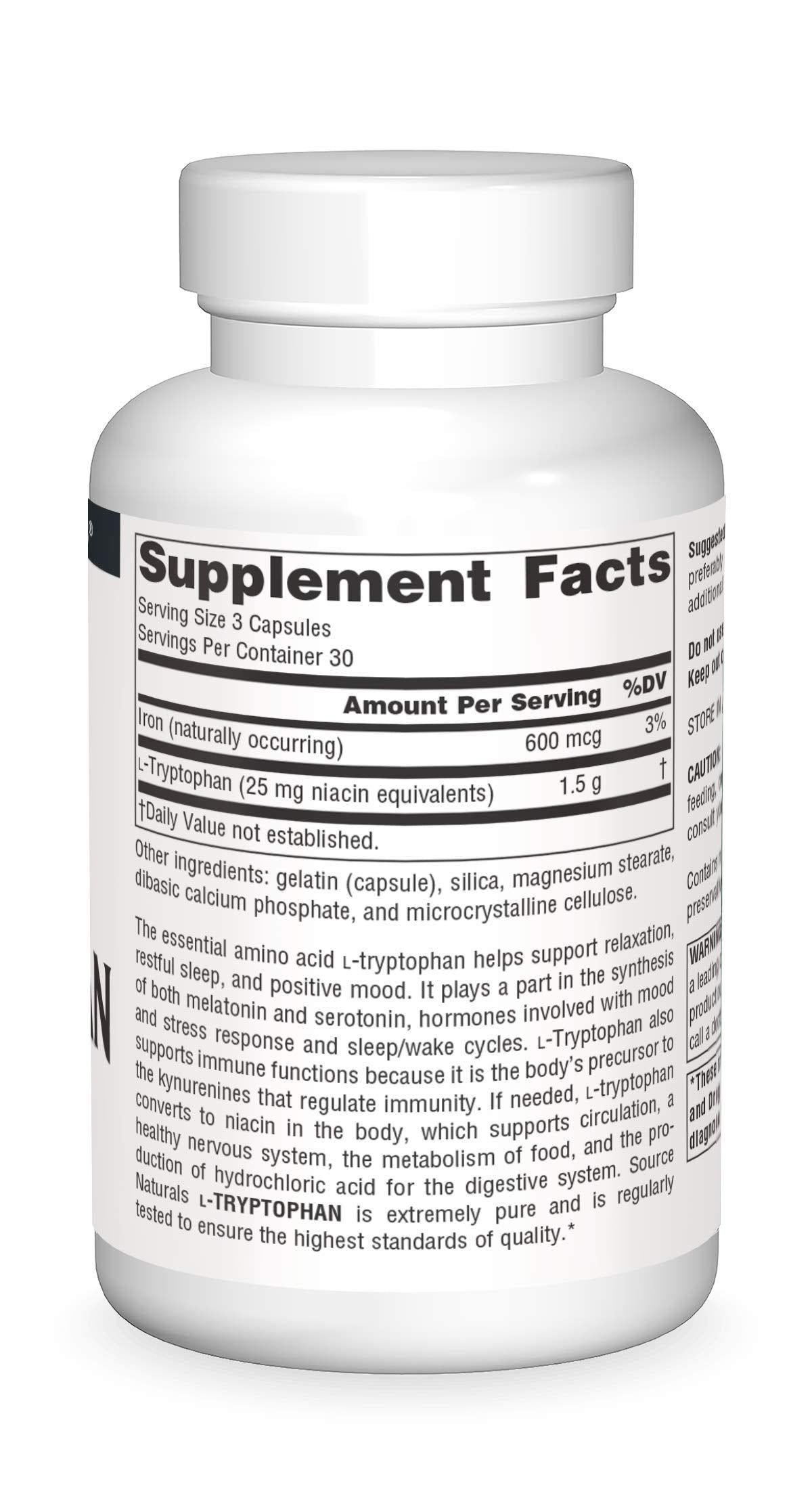 Source Naturals L-Tryptophan 500 mg 90 capsules côté