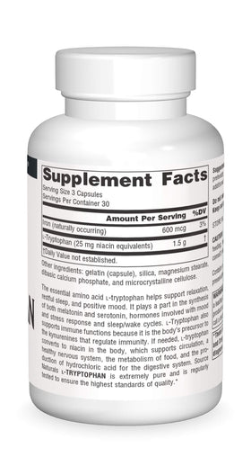 Source Naturals L-Tryptophan 500 mg 90 capsules côté