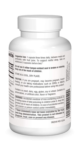 Source Naturals L-Tryptophan 500 mg 90 capsules vue arrière