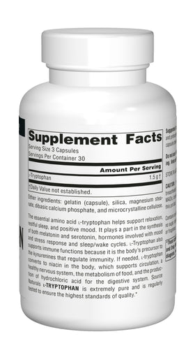Source Naturals L-Tryptophan 500 mg capsules ouvertes