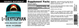 Source Naturals L-Tryptophan 500 mg capsules sur une table
