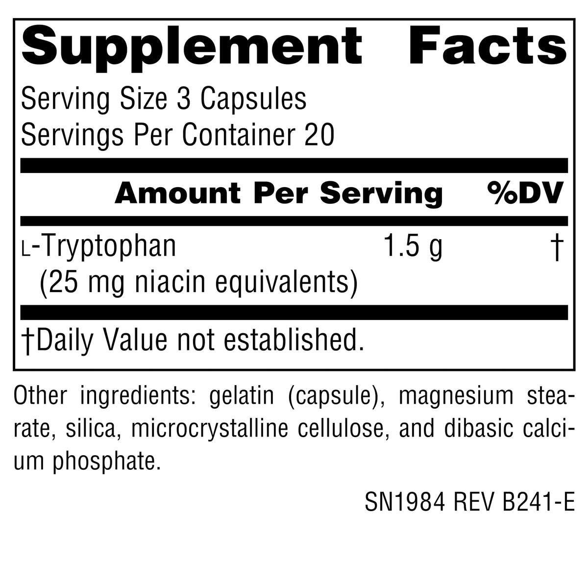 Source Naturals L-Tryptophan capsules et emballage