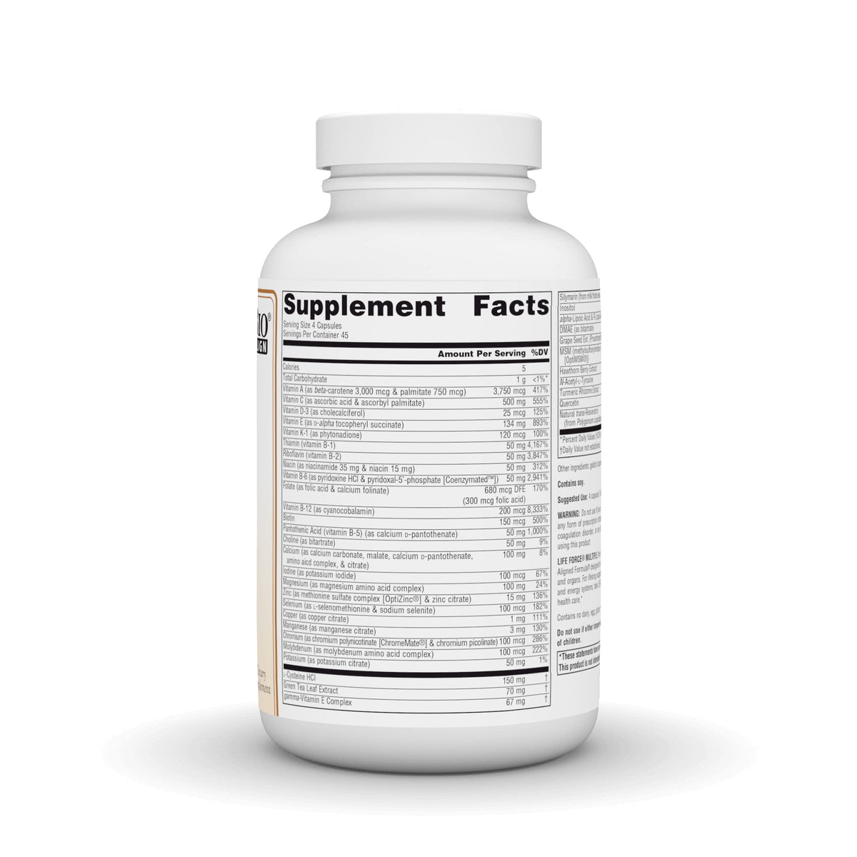 Source Naturals Life Force Multiple 180 Capsules, vue arrière