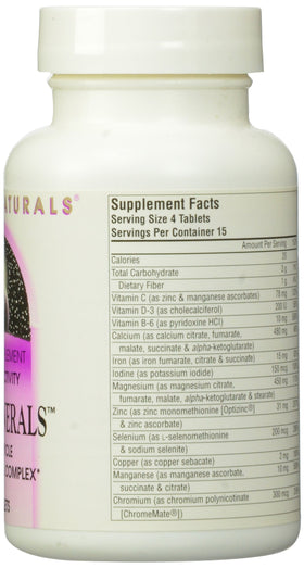 Source Naturals Life Minerals Complex Multi-Minéral 60 comprimés, étiquette avec les ingrédients