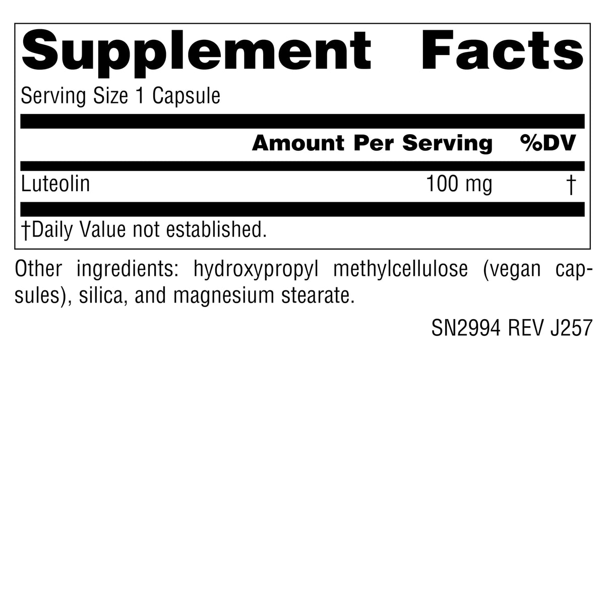 Source Naturals Luteolin 100 mg capsules végétales, vue de côté