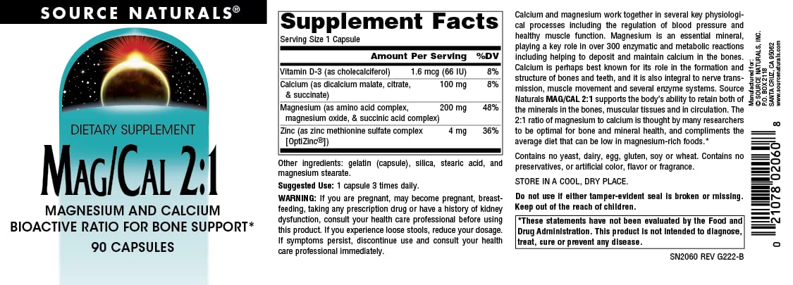 Source Naturals Mag/Cal 2:1 capsules avec main pour échelle