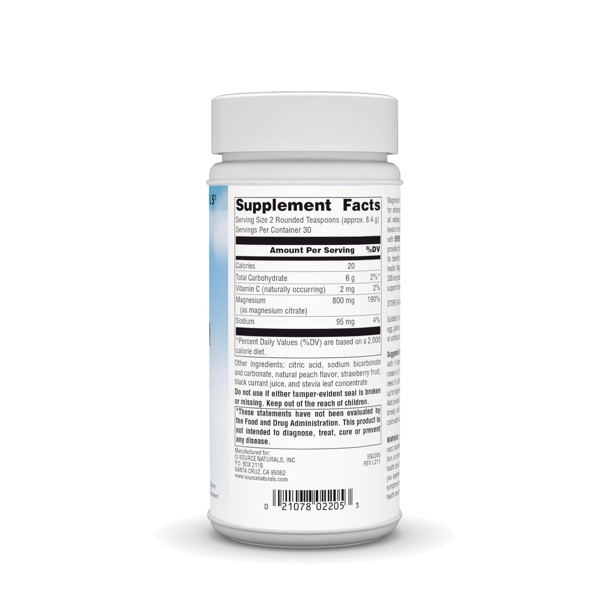 Source Naturals Magnesium Citrate 9oz packaging back view