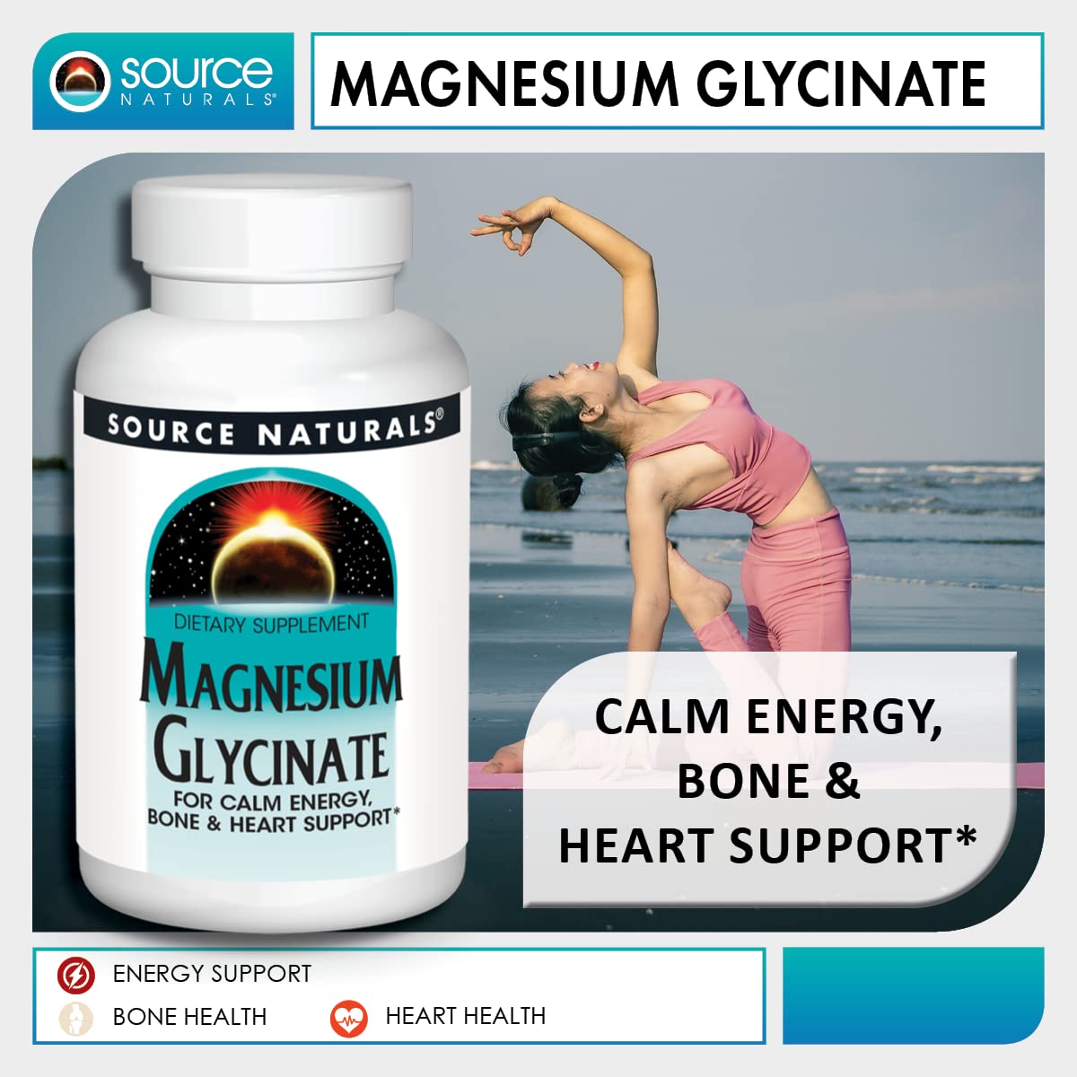 Source Naturals Magnésium Glycinate 120 comprimés en situation de prise