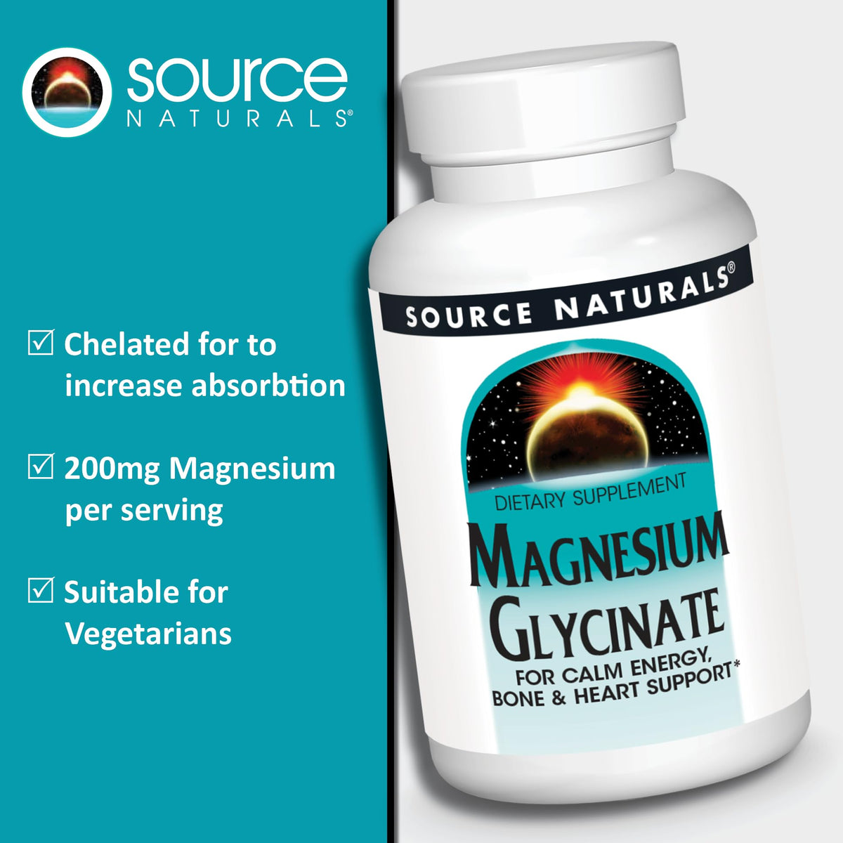 Source Naturals Magnésium Glycinate 180 comprimés avec d'autres compléments