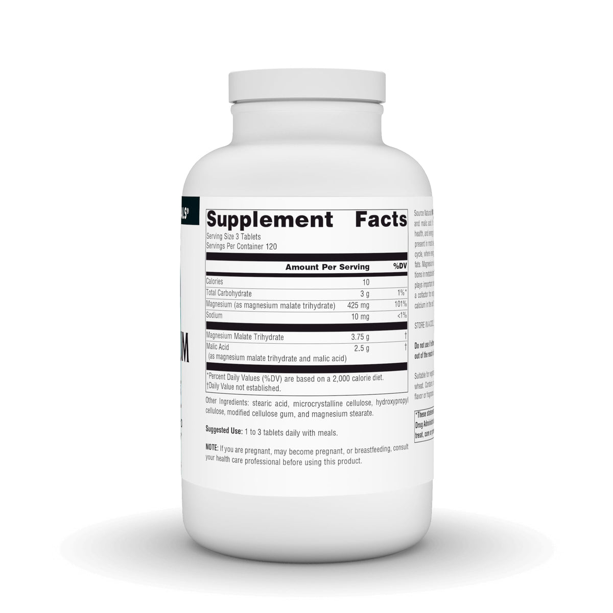 Source Naturals Magnesium Malate 3750 mg - arrière de l'emballage