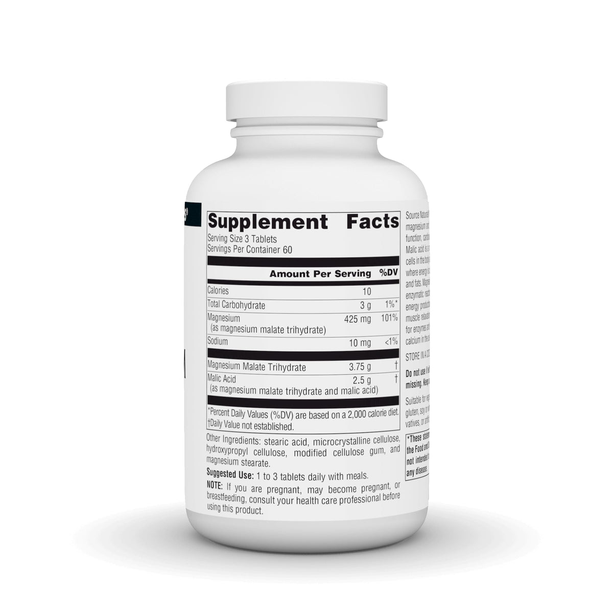 Source Naturals Magnésium Malate 3750 mg comprimés végétariens, vue de dessus