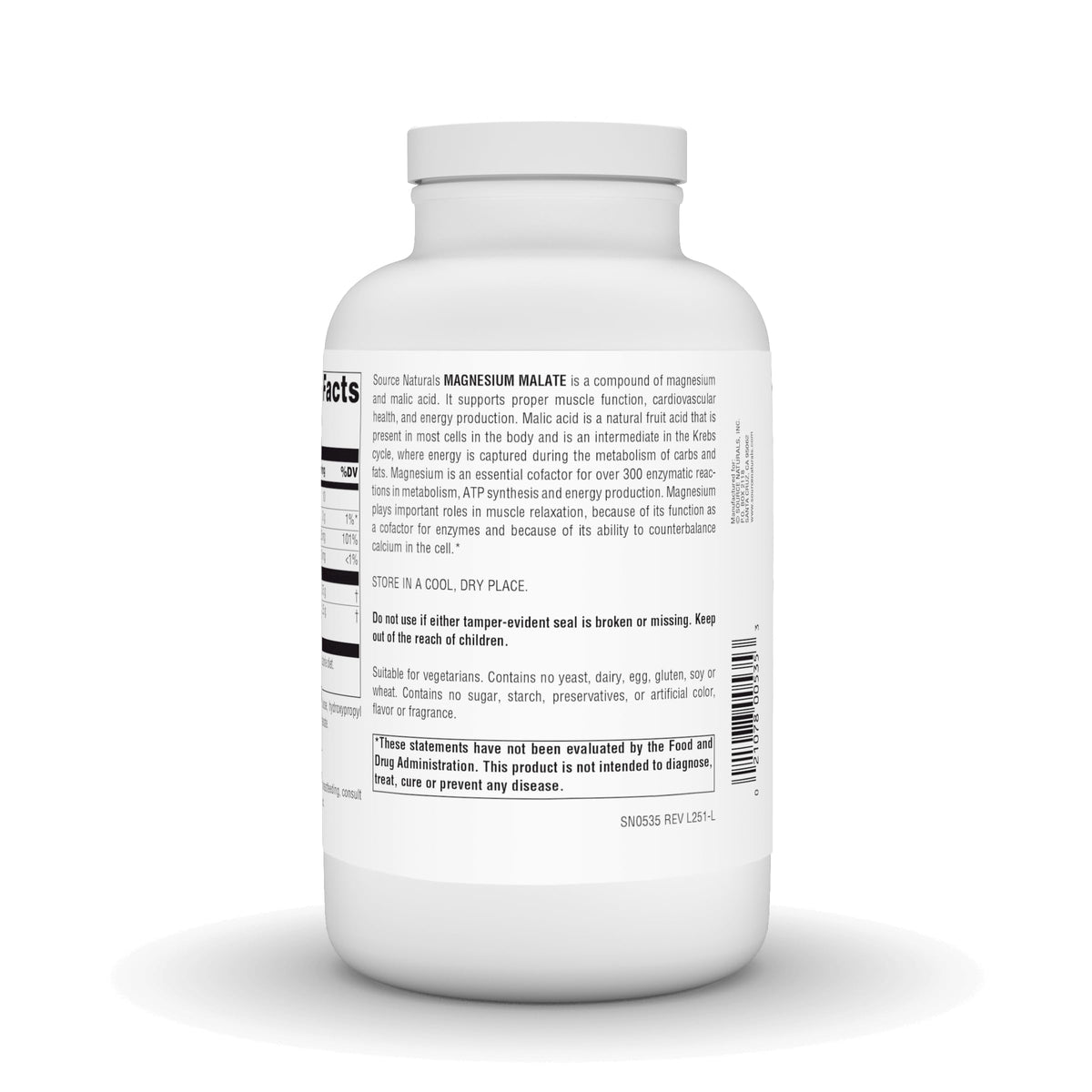 Source Naturals Magnesium Malate 3750 mg - profil des comprimés