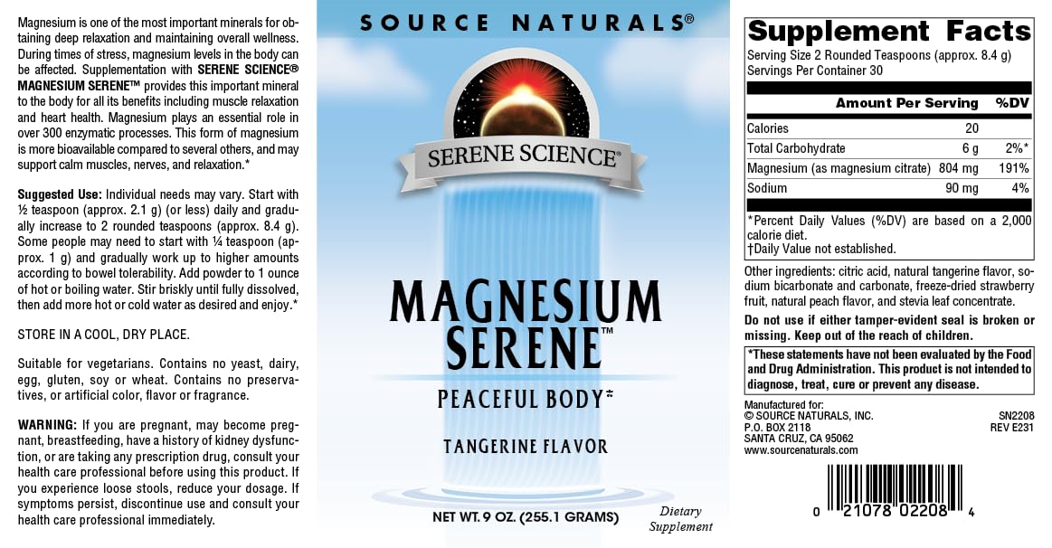 Source Naturals Magnesium Serene 9 oz Poudre sur une table en bois
