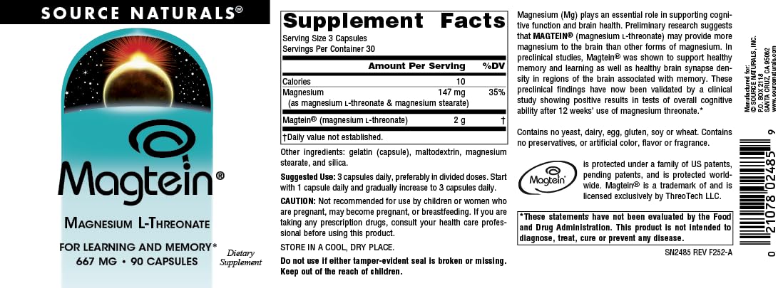 Source Naturals Magtein 667mg capsules on a white background